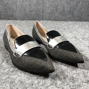 Boden Womens 10.5 Metallic Leather Pointed Toe Loafers Gray Silver Flats